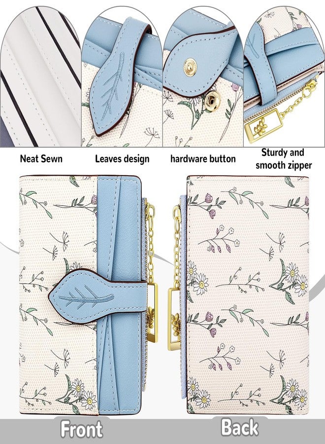 Busnos Women's Wallet Small Wallets for Women Cute Flower Ladies Women's Wallets Blue Bifold Wallet Womens With Zipper Coin Pocket Purses Card Holder for Women - Image 2